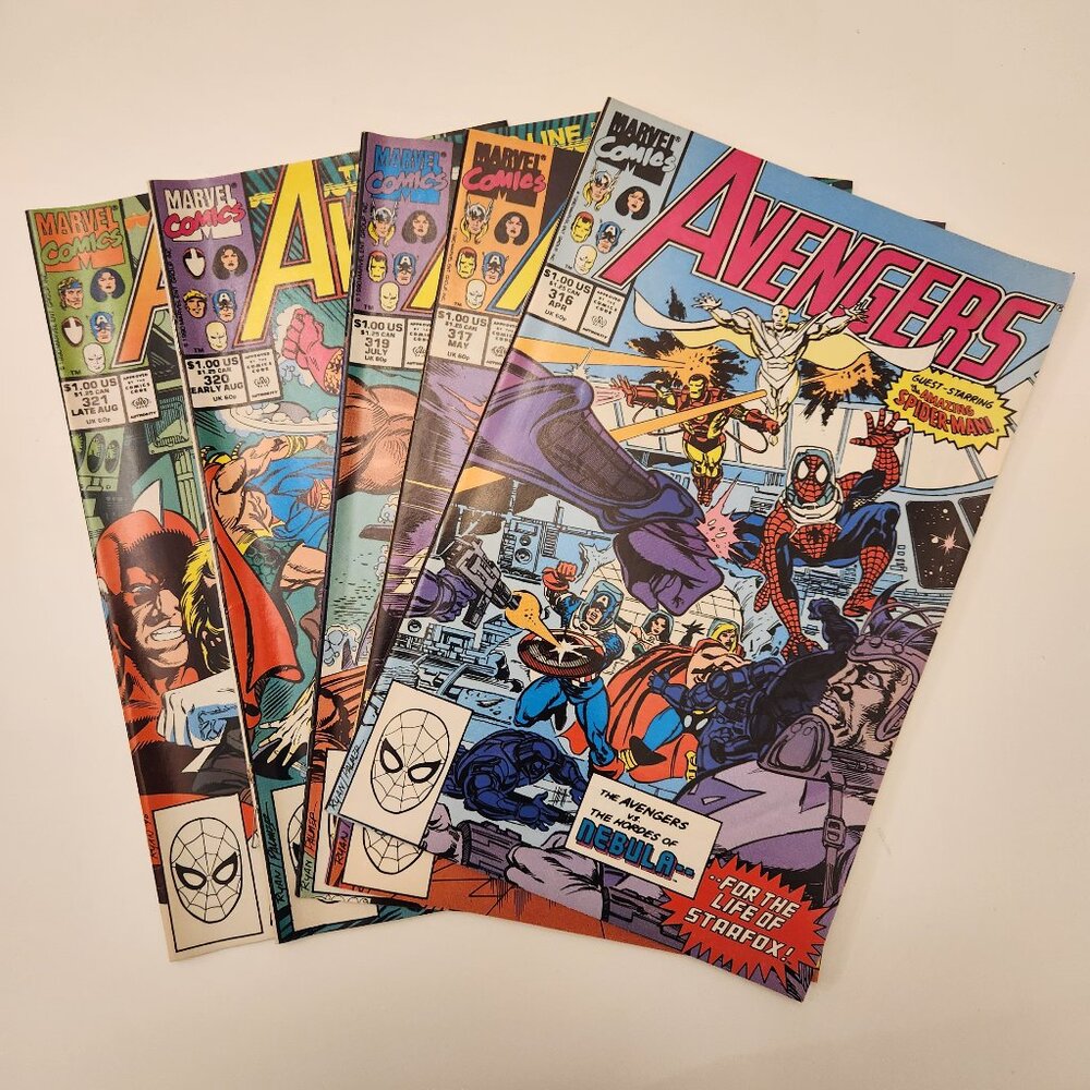 Lot of 5 Avengers Comic Books 316 317 319 320 321 Marvel 1990 Spider-Man 90s X